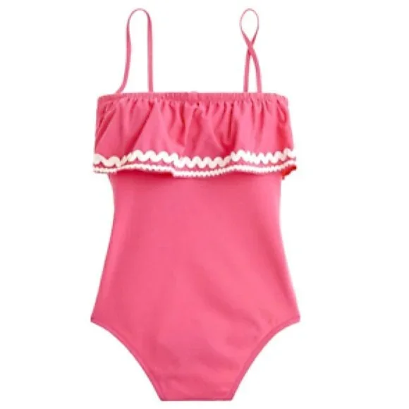 J. Crew Ruffle Bandeau One-Piece with Rickrack in Pink NWT 6 - Picture 10 of 10